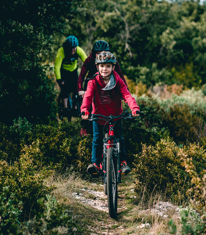 A child on a mountain bike